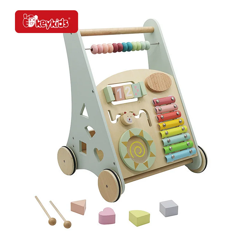 Stock Multi Function Educational Toy Wooden Push Walker For Toddlers W08J001G-2