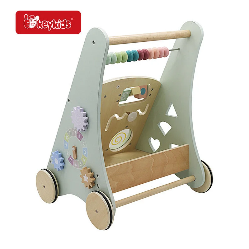 Stock Multi Function Educational Toy Wooden Push Walker For Toddlers W08J001G-2